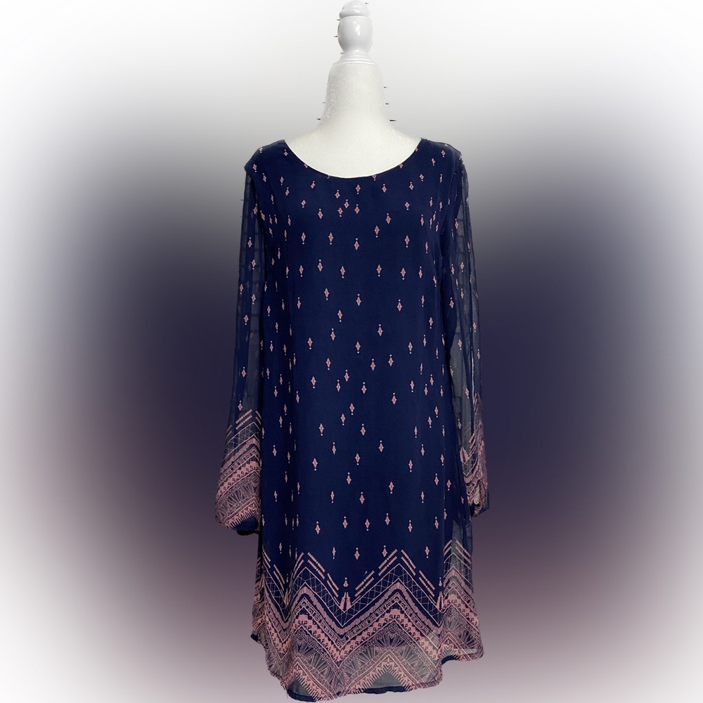Large Jolt Purple Dark Blue Pink Slit Long Sleeves Open Back Dress